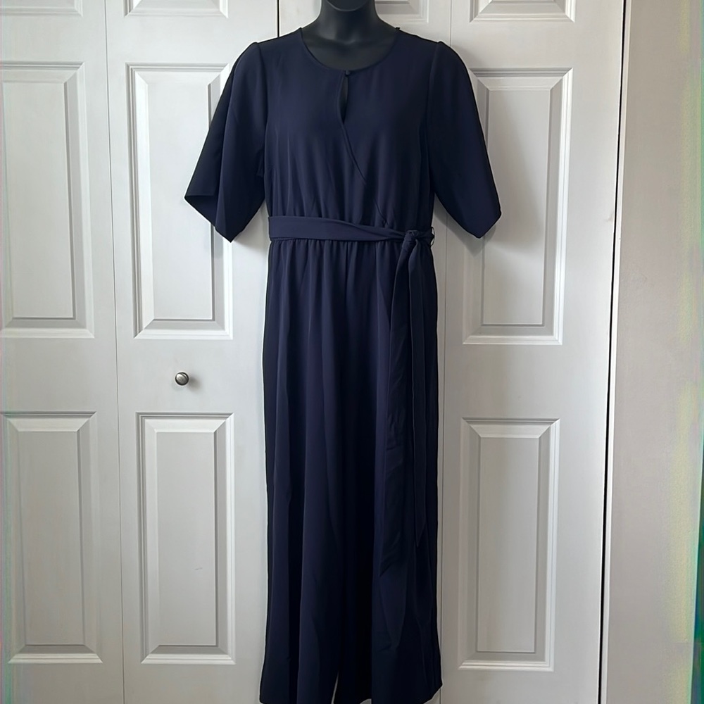 Wrap style jumpsuit with tie waist